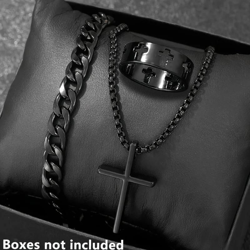 Men Accessories Ring And Bracelet - Set di Accessori Cross-Style: Bracciale, Collana