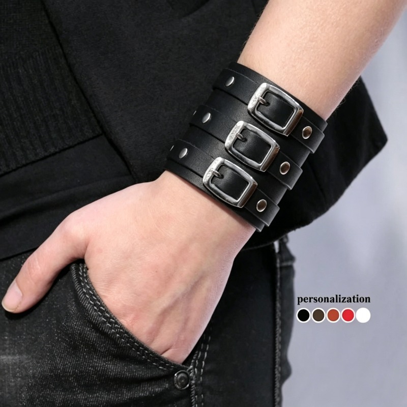 Bracciale in Pelle per Uomo, A - Men Accessories Ring And Bracelet recensione e prezzo